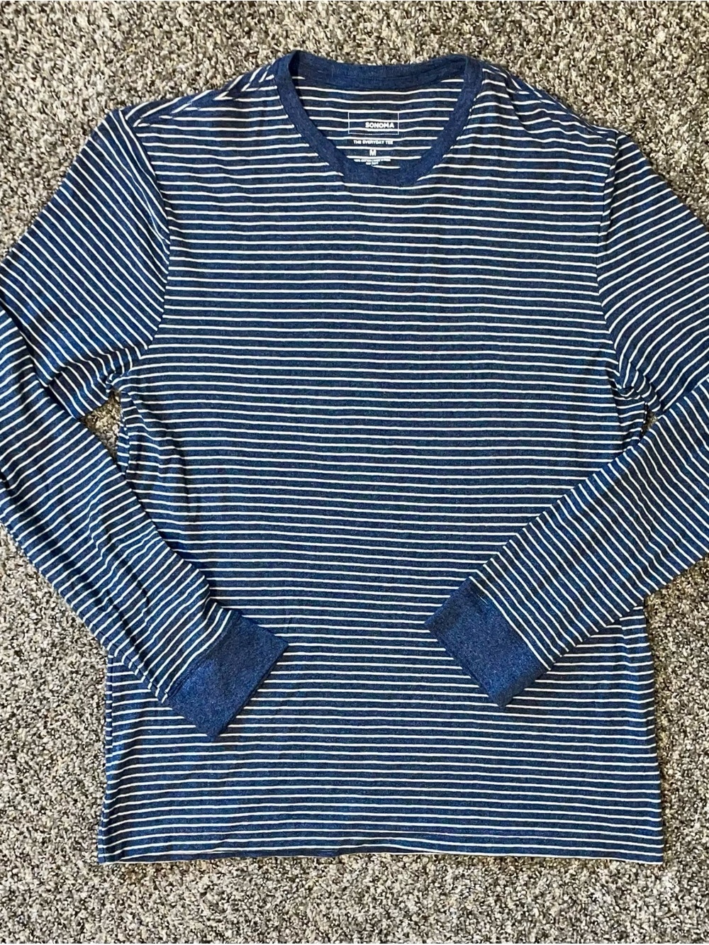Sonoma Navy and White Striped Long-Sleeve Tee Size Womens Medium